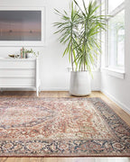 Loloi Layla Collection LAY-08 Red/Navy 9'-0" x 12'-0" .13" Thick Area Rug, Soft, Durable, Vintage Inspired, Distressed, Low Pile, Non-Shedding, Easy Clean, Printed, Living Room Rug