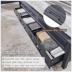 ACCOHOHO Farmhouse Queen Size Bed Frame with 52" Tall Headboard, Wood Platform Bedframe with Footboard and Storage Drawers, No Squeak, No Box Spring Needed, Black