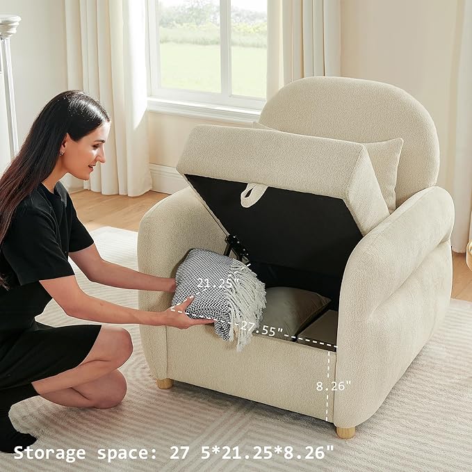 33.5" Mordern Accent Chairs,Reading Chair with Storage,Single Sofa in Chenille Fabric for Living Room, Bedroom and Compact Spaces. (Beige)