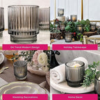 Kate Aspen Ribbed Glass Candle Holder Set - 6 Smoke Gray Tealight Holders for Home, Kitchen, Room or Living Room Decor - Vintage Tea Light Votive Accent for Table or Shelf Styling (Pack of 6)
