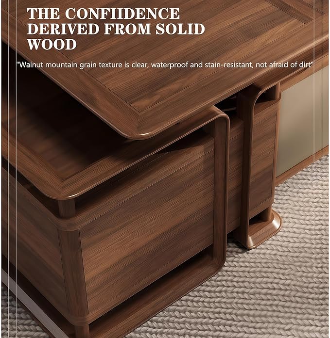 Executive Desk, 86.6 inch Executive Wood Desks L Shape Desk with Drawers with Drawers and Lockable Storage No Installation Required Without Display Racks and Bookshelves