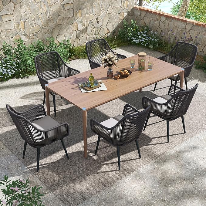 JOIVI Outdoor Dining Chairs Set of 6, 6 Pieces Woven Rope Patio Chairs with Armrest and Seat Cushions for Outside Porch, Balcony or Indoor Dining Kitchen, Restaurant, Black