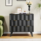 3 Drawer Dresser, Fluted Chest of Drawers with Handles for Closet, Large Nightstand with 3 Drawers Accent Cabinet for Bedroom, Living Room, Hallway (Black)