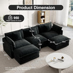 Modular Sectional Sofa, 111.5 Inch U-Shaped Cloud Sofa with Deep Seat Chenille Sofa with Cushions, Three-Self Sectional Sofa for Living Room Apartment,Black