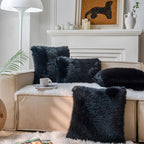 Neelvin Black Faux Fur Cozy Fluffy Double-Sided Decorative Throw Pillow Covers 24x24 inch Set of 2,Velvet Pillowcase Cushion Case for Sofa Couch
