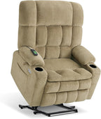 MCombo Oversized Power Lift Recliner Chair for Elderly, Dual Motor Lift Chair with Heat and Massage, Lay Flat Lift Chair for Big and Tall, Cup Holders, Fabric R7891 (Oversize, Beige)