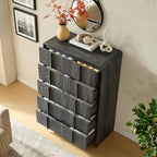 AMERLIFE Fluted 5 Drawer Dresser, 48" Tall Modern Chest of Drawers with Pine Handles, Rounded Corners & Anti-Tip Design, Wood Drawer Organizer for Bedroom, Living Room, Hallway, Black