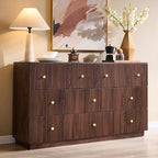 Fluted Dresser for Bedroom, 55" W 8 Drawer Dressers, Wood Tall Dresser Storage Organizer, Modern Bedroom Chest of Drawer with Deep Storage for Closet Hallway, Entryway, Living Room, Brown
