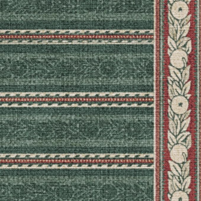 RUGGABLE x Morris & Co Machine Washable Christmas Area Rug– Fruit Stripe Spruce Green 8x10, Stain-Resistant, Non-Slip–Large Rugs for Living Room, Bedroom, Hallway, Entryway & Office–with Standard Pad