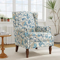 Accent Chair, Upholstered High Back Floral Armchair with Nailhead Trim & Wood Legs, Comfy Wingback Reading Single Sofa Chair for Small Spaces, Living Room, Bedroom-Boho Blue Floral, Set of 1