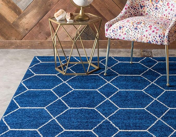 Unique Loom Trellis Frieze Collection Area Rug - Geometric (7' 1" x 10', Navy Blue/ Ivory)