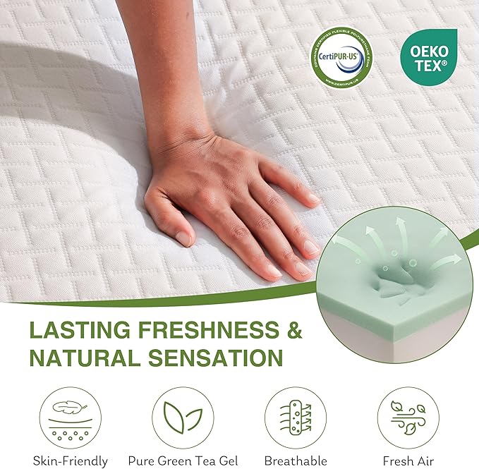 EGOHOME 8 Inch Queen Mattress, Memory Foam Mattress in a Box with Cooling Green Tea Gel, Relieve Pressure with Medium Firm Support, CertiPUR-US Certified, 80''L x 60''W, White