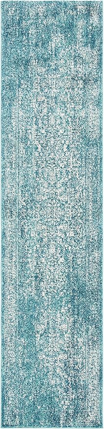 SAFAVIEH Evoke Collection 2'2" x 17' Blue/Ivory EVK256C Oriental Distressed Non-Shedding Living Room Bedroom Runner Rug