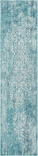 SAFAVIEH Evoke Collection 2'2" x 17' Blue/Ivory EVK256C Oriental Distressed Non-Shedding Living Room Bedroom Runner Rug