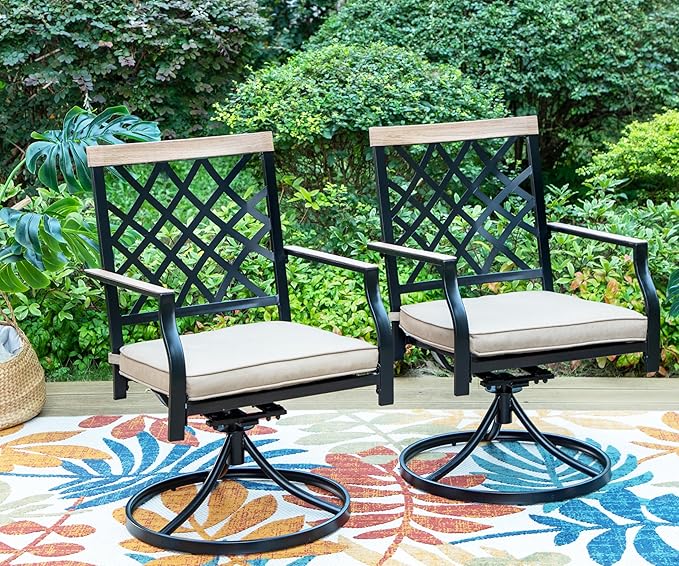 Sophia & William Outdoor Swivel Metal Chairs Set of 2, Patio Dining Chairs with Cushions, Strong Capacity Furniture Set for Garden Backyard Support 300lbs