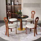 Sintered Stone Office Table and Chair Set - 33.5" Round Table for Small Offices (Light Brown Leg and Black Top, 1 Table and 4 Chairs)