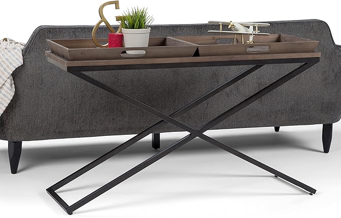 SIMPLIHOME Damien SOLID AGED ELM WOOD and Metal 50 inch Wide Modern Industrial Console Table in Distressed Natural Elm for the Living room Entryway and Bedroom