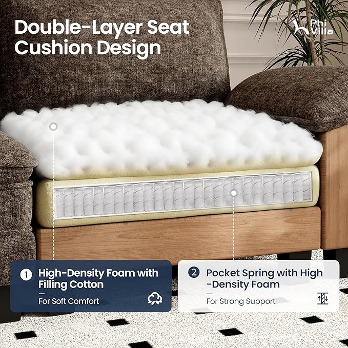 PHI VILLA Cloud Modular Couches Sets, 3 Pieces Large Sectional Sofa Set with Single Sofa, 5-Seater Upholstered Couch for Living Room, Chenille Fabric, Taupe