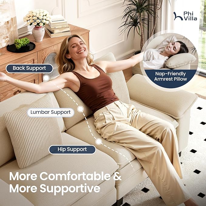 PHI VILLA Cloud Modular Couches Sets, 2 Pieces Sectional Sofa Set with Loveseat, 3-Seater Comfy Couch for Living Room Apartment, Chenille Fabric, Beige