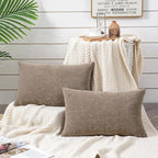 GAWAMAY Lumbar Pillow Decorative Rectangle Throw Pillow Covers 12"x20" Inch Set of 2, Super Soft Chenille Pillowcase for Living Room Bedroom Sofa Couch Cushion Cover Taupe Grey 30x50cm (ONLY Covers)