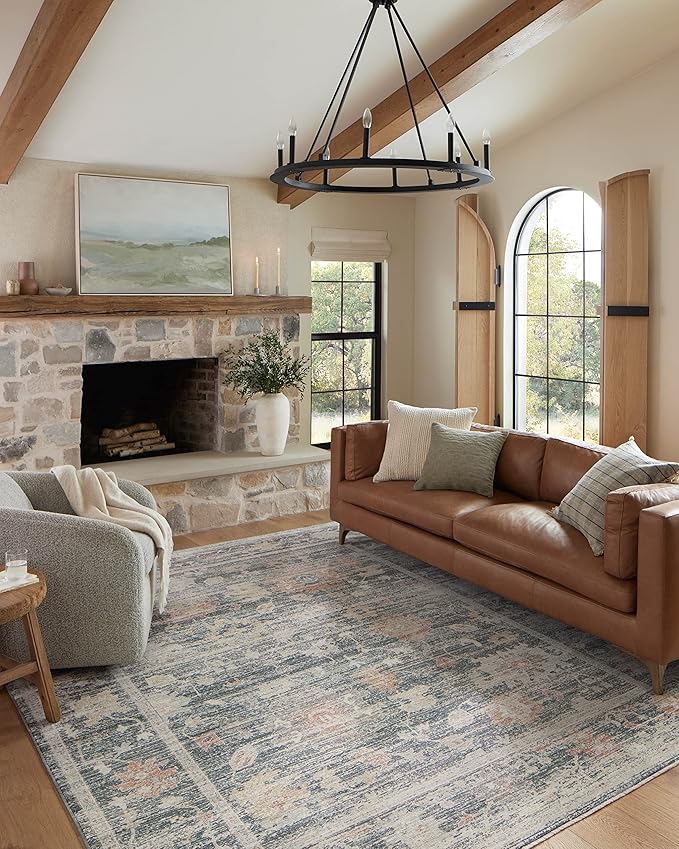 Loloi Magnolia Home by Joanna Gaines Millie Collection MIE-01 Blue/Multi 11'-6" x 15'-7", .25" Pile Height, Area Rug