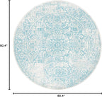 SAFAVIEH Evoke Collection Area Rug - 6'7" Round, Ivory & Aqua, Distressed Design, Non-Shedding & Easy to Clean, Ideal for Living Room, Bedroom, Dining Space (EVK256J)