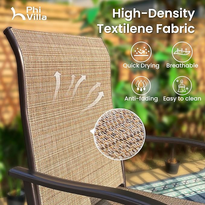 PHI VILLA 3 PCS Patio Swivel Bar Sets Textilene High Bistro Sets with 2 Outdoor Bar Stools and 1 Square Bar Table, Brown