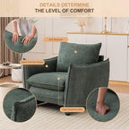 Oversized Accent Chair, Modern Single Sofa Cloud Chairs with Removable Pillow, Deep Seat Comfy Armchair for Living Room Bedroom Reading Nook - Upholstered Lounge Chair (Green, Set of 2)