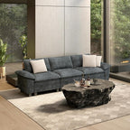 HERA'S HOUSE 124" Modular Sectional Sofa, Oversized Couches for Living Room, Comfy Cloud Couch 3-Seater Deep Seat Sofa with Throw Pillow, Chenille Blue