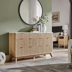 T4TREAM Fluted 7 Drawers Dresser, 54" Wide Modern Chest of Drawers with Faux Marble Top, Curved Profile Design, Dresser TV Stand, Wood Drawer Organizer for Bedroom, Living Room, Hallway, Natural Oak