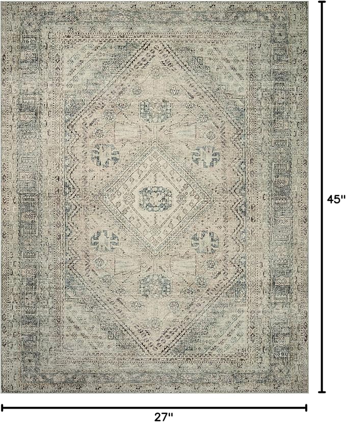 Loloi Magnolia Home by Joanna Gaines Sinclair Collection SIN-04 Natural/Sage 2'-3" x 3'-9", .25" Pile Height, Machine Washable, Accent Rug