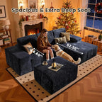 114" Glitter Cloud Sectional Couch with L-Shape Chaise & Ottoman, Modern Boneless Couches for Living Room, Fluffy Tufted Deep Seat Modular Sofa No Assembly (Blue Sparkly Velvet,Right Facing)