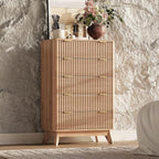 43'' Hight 5 Drawers Dresser for Bedroom,Modern Fluted Vertical Chest with Rounded Corners,Fluted Dresser for Living Room,Hallway, Natural Wood