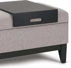 SIMPLIHOME Oregon 42 inch Wide Contemporary Rectangle Storage Ottoman Bench with Tray in Cloud Grey Linen Look Fabric, Assembled, For the Living Room, Entryway and Family Room