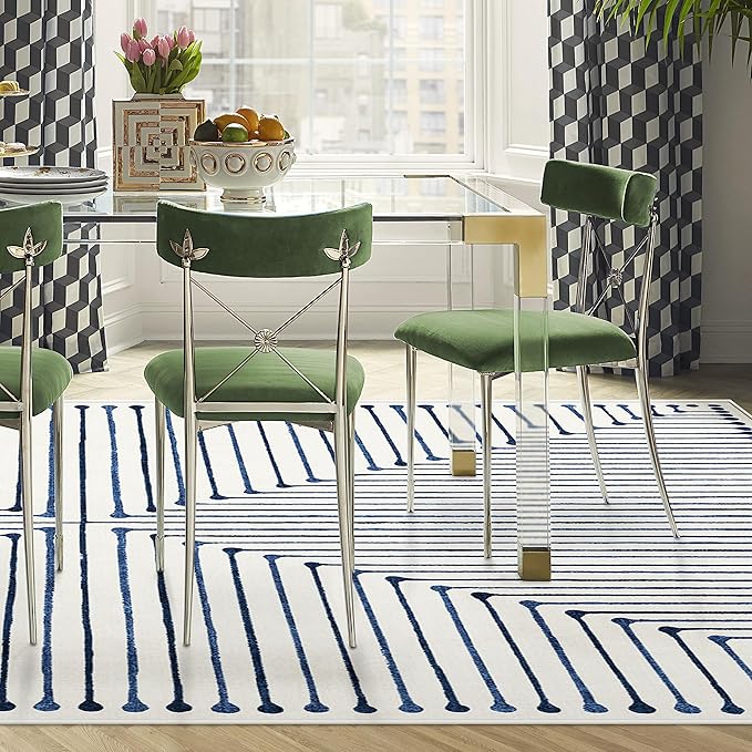 RUGGABLE x Jonathan Adler Machine Washable Modern Area Rug – Inkdrop Slate Blue 10x14, Stain-Resistant, Non-Slip – Large Rugs for Living Room, Bedroom, Hallway, Entryway & Office–with Standard Pad