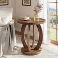 Tribesigns End Table, Round Side Table with Storage, Farmhouse Nightstand Bedside with Round Tabletop, Accent End Table for Living Room Bedroom Small Space, Wooden Accent Furniture (1, Dark Brown)