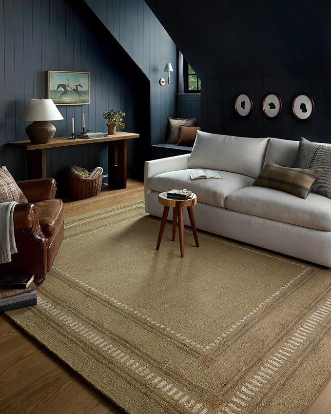 Loloi Chris Loves Julia Alfie Collection ALF-04 Green/Natural 2'-6" x 7'-6" Runner Rug Wool Neutral Living Bedroom Dining Carpet