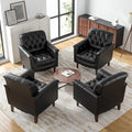 Faux Leather Accent Chairs Set of 4, Upholstered Armchairs with Nailhead Trims & Wood Legs for Living Room, Bedroom, Contemporary Comfy Club Chairs for Office-Black