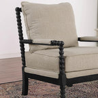 Morden Fort Linen Fabric Spindle Accent Chairs Set of 2, French Style Chairs with High Resilience Spring Cushion and Armrest Pads, Leisure Armchair for Living Room Bedroom Farmhouse Office Balcony
