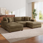 Modular Sectional Couches for Living Room, 118" Modern Upholstered Sofa Couche with Ottoman for Living Room Bedroom, Camel