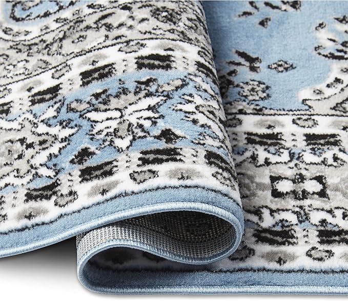 Home Dynamix Premium Sakarya Traditional Medallion Border Area Rug, Blue, 9'2"x12'5" Rectangle
