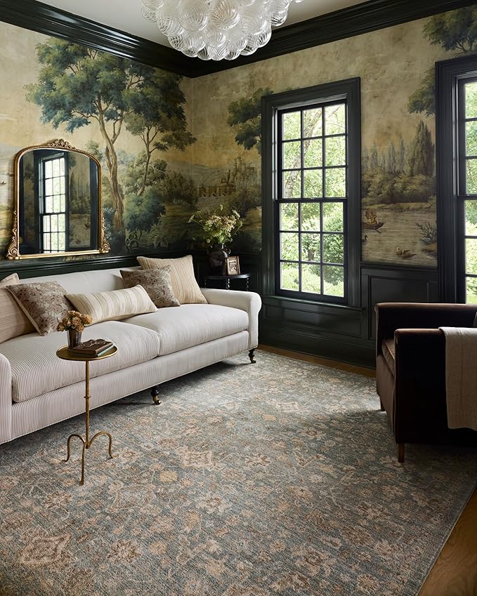 Loloi Chris Loves Julia Palma Collection PLM-05 Blue/Natural 2'-3" x 3'-10" Accent Rug Vintage Style Boho Living Room Bedroom Carpet