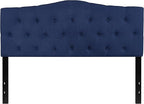 EMMA + OLIVER Tufted Upholstered Queen Size Headboard in Navy Fabric