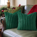 Pallene Faux Fur Plush Christmas Throw Pillow Covers 16x16 Set of 2, Luxury Soft Fluffy Striped Decorative Pillow Covers for Sofa, Couch, Living Room, Christmas Green