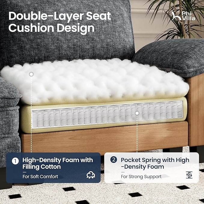 PHI VILLA Cloud Modular Couches Sets, 157.5" Sectional Sofa with Upholstered Deep Seat, 4-Seater Long Couches for Living Room Apartment, Chenille Fabric, Dark Cyan