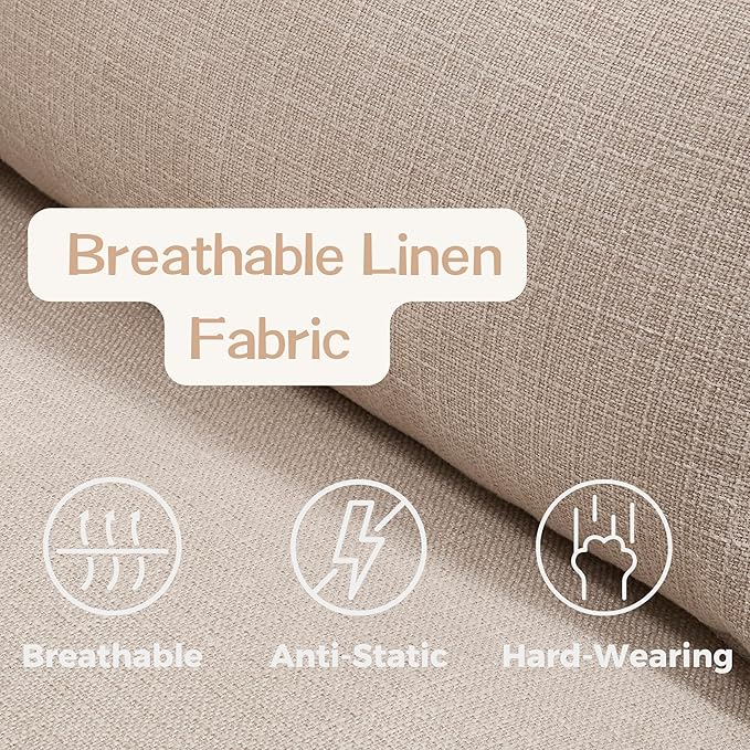 chairus 126" Modular Sectional Sofa with 2 Moveable Ottoman Upholstered Deep Seat Linen Couch Set with Soft Pillows U Shaped Sofa Couch for Living Room, Apartment, Reception Room, 4-Seater/Oatmeal