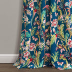 Lush Decor Dolores Light Filtering Window Panels, Pair, 52" W x 84" L, Navy & Multi - Floral Curtains for Bedroom - Vintage Curtains - Coquette Room Decor