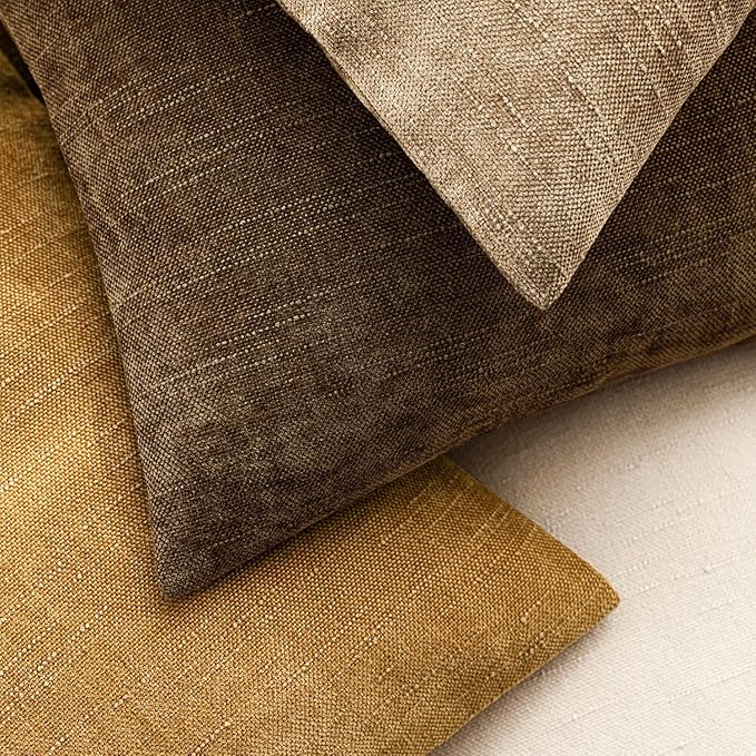 Foindtower Pack of 2 Textured Chenille Throw Decorative Pillow Covers Square Accent Solid Cushion Cover Neutral Farmhouse Lumbar Pillow Case for Couch Sofa Bedroom Living Room 12x20 Inch,Taupe Brown