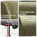 Upholstered Armless Office Chair with Wooden Legs, Modern Adjustable Home Office Desk Chair Computer Chair Swivel Chair for Home Office Study Studio (Green)