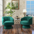 Swivel Accent Chair Set of 2,Upholstered Velvet 360° Swivel Barrel Chair for Living Room Overstuffed Bouncle Reading Chair Round Armchair for Bedroom,Vanity,Office (Dark Green)